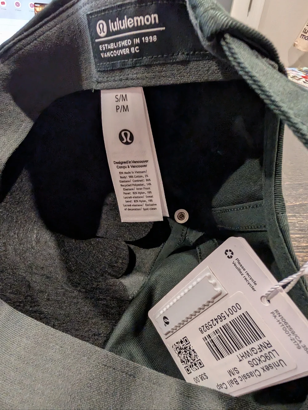 lululemon athletica Dark Green baseball cap Size S/M Unisex RNFG/WHT - Picture 5 of 5
